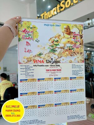 In lịch Phật giáo, in lịch 1 tờ 40cm x 60cm C250gsm 1 mặt offset 500 cuốn, nẹp thiếc, in lịch cho tịnh xá - INKTS223