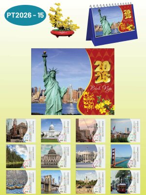 In lịch Tết đẹp thiết kế chủ đề Biểu Tượng Nước Mỹ - Mã PT2026-15 - INKTS2319