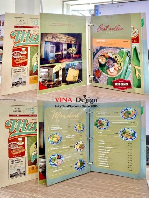 In menu bìa còng, menu thức ăn quán cà phê vintage Cô Ba Sài Gòn - INKTS503