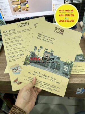 In menu nhựa PVC chống nước dạng tấm cầm tay quán bún chả - INKTS819