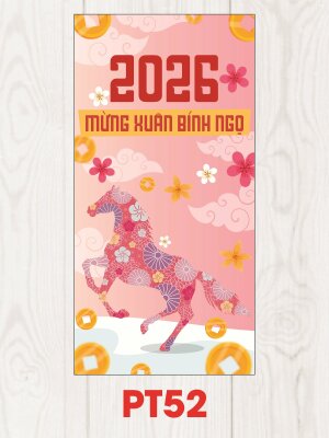 In phong bao lì xì dễ thương Tết 2026 Mừng Xuân Bính Ngọ - Mã PT52 - INKTS2508