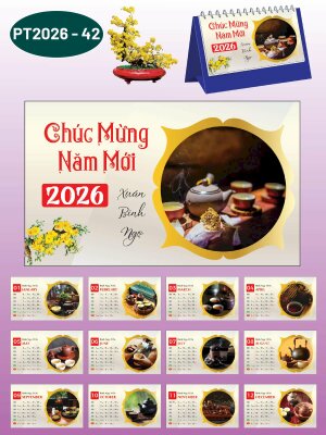 In quyển lịch để bàn chữ A thiết kế chủ đề Thưởng Trà - Mã PT2026-42 - INKTS2346