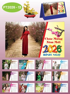 Lịch để bàn Áo Dài Việt Nam thiết kế theo yêu cầu - Mã PT2026-13 - INKTS2317