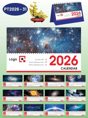 Lịch để bàn báo giá nhanh thiết kế chủ đề Vũ Trụ Galaxy - Mã PT2026-31 - INKTS2335