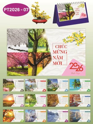 Lịch để bàn đẹp rẻ thiết kế chủ đề Bốn Mùa - Mã PT2026-07 - INKTS2311