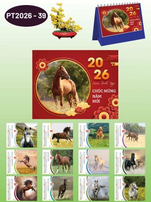 Lịch để bàn hình ngựa phi nước đại Mã Đáo Thành Công - Mã PT2026-39 - INKTS2343