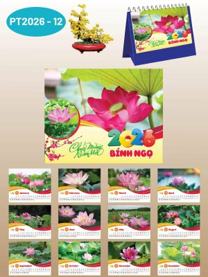 Lịch để bàn in ảnh cá nhân thiết kế chủ đề Hoa Sen - Mã PT2026-12 - INKTS2316