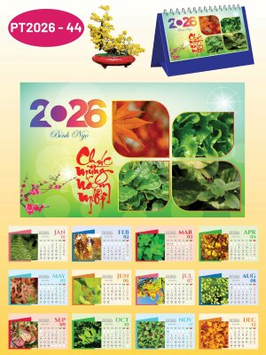 Lịch để bàn theo tuần để bàn chữ A thiết kế chủ đề Sắc Màu Của Lá - Mã PT2026-44 - INKTS2348
