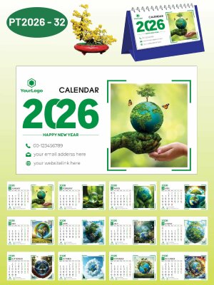 Lịch để bàn trang trí thiết kế chủ đề Hành Tinh Xanh - Mã PT2026-32 - INKTS2336