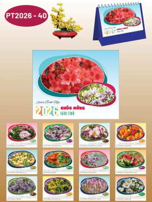 Lịch lò xo để bàn chữ A thiết kế chủ đề Sắc Hoa Mùa Xuân - Mã PT2026-40 - INKTS2344