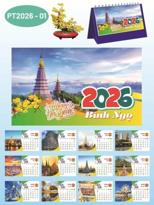 Lịch note để bàn chữ A thiết kế chủ đề cảnh đẹp Thái Lan nổi tiếng - Mã PT2026-01 - INKTS2305