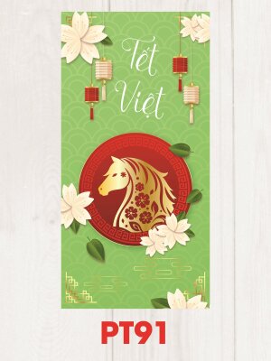 Mẫu thiết kế bao lì xì màu xanh lá cây Tết Việt Bính Ngọ - Mã PT91 - INKTS2547