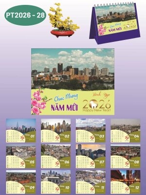 Mẫu thiết kế lịch để bàn chữ A chủ đề City Phố Thị - Mã PT2026-28 - INKTS2332