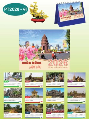 Mua lịch để bàn giá rẻ thiết kế chủ đề Du lịch Campuchia - Mã PT2026-41 - INKTS2345