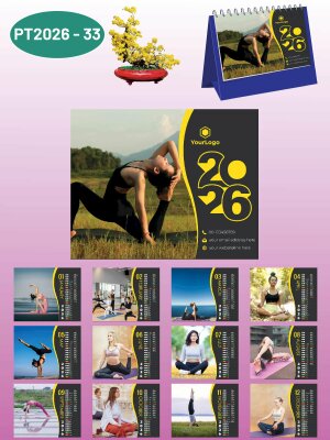 Nhà in lịch Tết để bàn chữ A thiết kế chủ đề Yoga - Mã PT2026-33 - INKTS2337