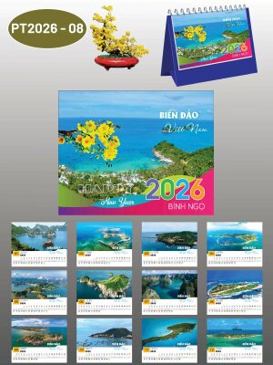 Nhận in lịch để bàn chữ A thiết kế chủ đề Biển Đảo Việt Nam - Mã PT2026-08 - INKTS2312