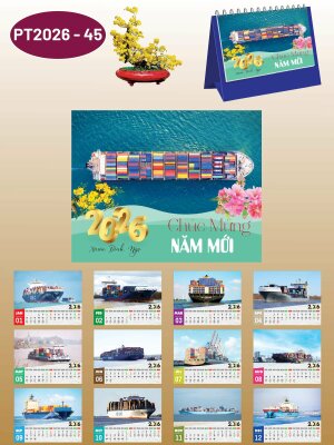 Nơi in lịch để bàn chữ A thiết kế chủ đề Tàu Chở Hàng Cargo Ship Xuất Nhập Khẩu - Mã PT2026-45 - INKTS2349