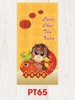 Thiết kế lì xì Tết 2026 Cung Chúc Tân Xuân Bính Ngọ Cưỡi Cá Chép - Mã PT65 - INKTS2521