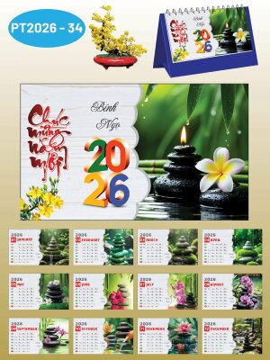 Thiết kế và in ấn lịch Tết chữ A để bàn chủ đề Relax Spa Dưỡng Sinh - Mã PT2026-34 - INKTS2338