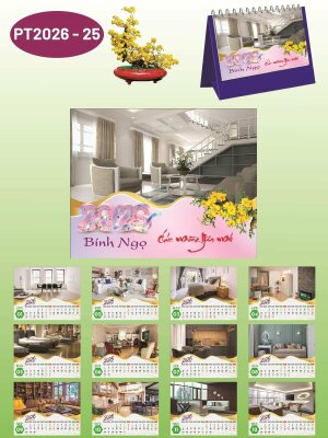 Xưởng in lịch để bàn chữ A thiết kế chủ đề Nội Thất Gia Đình - Mã PT2026-25 - INKTS2329