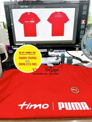 In áo thun khách hàng đưa qua, Decal Pet nhiệt ép 2 vị trí 1 áo - INKTS3620