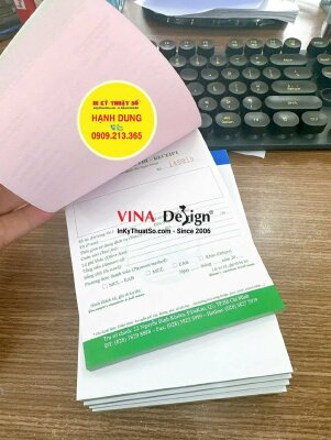 In biên lai cước phí giấy Carboless 2 liên trắng hồng khổ nhỏ, cấn răng cưa 1 đường - INKTS3622