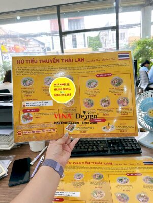 In menu quán Hủ tiếu thuyền Thái Lan, tờ menu A3 ép plastic 2 mặt nội dung giống nhau - INKTS3621