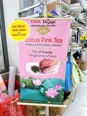 In Poster nẹp gỗ thông tin sản phẩm trà sen, in poster Canvas nẹp gỗ 2 đầu treo tường - INKTS3634