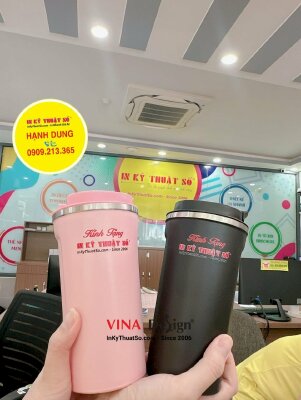 In quà tặng theo yêu cầu, ly giữ nhiệt in logo DTF lời Kính Tặng từ doanh nghiệp - INKTS881