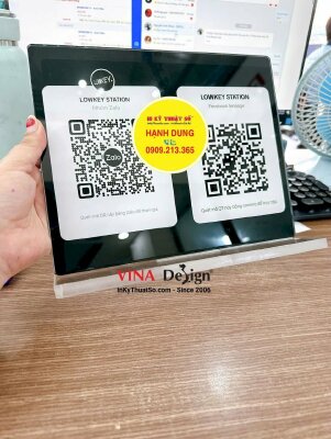 Standee Mica để quầy bộ đôi mã QRcode nhóm Zalo & Fanpage Facebook cho bida Billiards club - INKTS3664