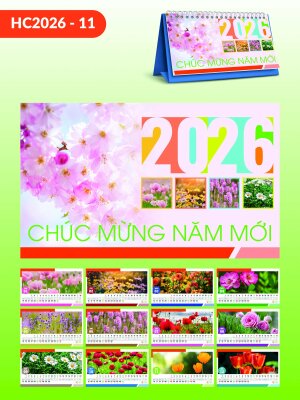 Báo giá in lịch bàn chữ A thiết kế chủ đề Xuân Ngàn Hoa - Mã HC2026-11 - INKTS2284