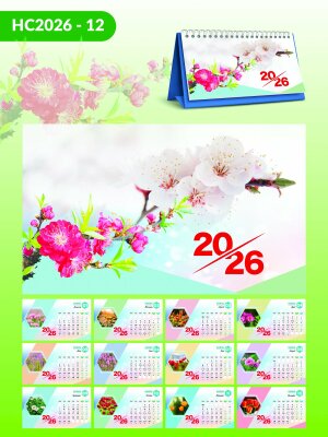 Báo giá in lịch để bàn chữ A thiết kế chủ đề Ngàn Hoa Khoe Xuân - Mã HC2026-12 - INKTS2285