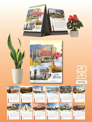 Báo giá in lịch độc quyền để bàn chữ A thiết kế chủ đề Công Trình Kiến Trúc Nổi Tiếng Thế Giới - Mã NH02 - INKTS2663