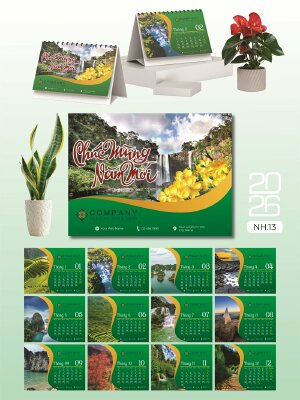 Báo giá in lịch Tết để bàn chữ A thiết kế chủ đề Non Nước Việt Nam - Mã NH13 - INKTS2674