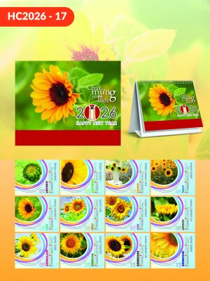 Cơ sở in lịch Tết để bàn chữ A thiết kế chủ đề Hoa Hướng Dương Rực Rỡ - Mã HC2026-17 - INKTS2290