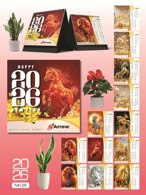 Công ty in lịch để bàn chữ A thiết kế chủ đề Bính Ngọ Ngựa Tung Vó - Mã NH05 - INKTS2666