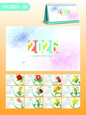 Dịch vụ in lịch Tết để bàn chữ A thiết kế chủ đề Watercolour Florals - Mã HC2026-03 - INKTS2276