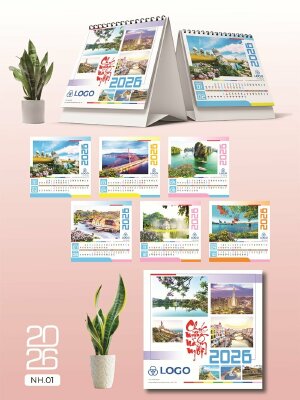 In ấn lịch Tết chữ A để bàn thiết kế chủ đề Công trình Kiến trúc mang tính biểu tượng Việt Nam - Mã NH01 - INKTS2662