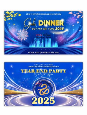 Thiết kế mẫu phông nền màu xanh dương tiệc tất niên Gala Dinner công ty, doanh nghiệp - INKTS3672