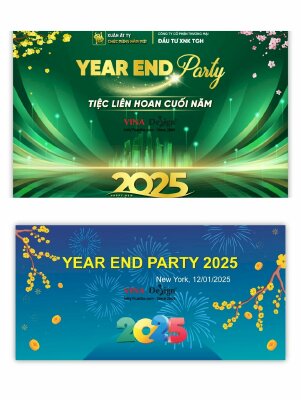 Mẫu thiết kế màu xanh lá cây cho sân khấu tiệc liên hoan cuối năm Year End Party - INKTS3673