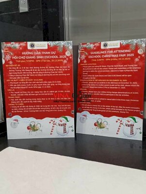 In bảng thông tin hướng dẫn tham dự hội chợ Giáng Sinh cho trường quốc tế, song ngữ Việt Anh - INKTS2240