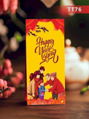In bao lì xì màu vàng Tết Bính Ngọ Happy New Year - Mã TT76 - INKTS2693