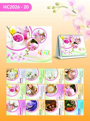 In hình lên lịch Tết để bàn chữ A thiết kế chủ đề Spa Massage Thư Giãn - Mã HC2026-20 - INKTS2293