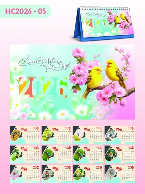 In lịch 52 tuần để bàn chữ A thiết kế Cánh Chim Mùa Xuân - Mã HC2026-05 - INKTS2278