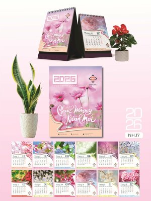 In lịch để bàn theo yêu cầu thiết kế chủ đề Hoa Khoe Sắc, Xuân Rộn Ràng - Mã NH17 - INKTS2599