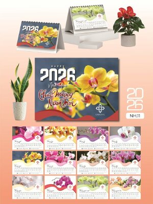 In lịch độc quyền chữ A để bàn thiết kế chủ đề Lan Hồ Điệp - Mã NH11 - INKTS2672