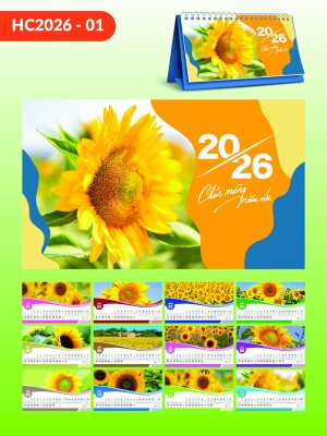 In lịch số lượng ít thiết kế theo yêu cầu chủ đề Hoa hướng dương Sunflower - Mã HC2026-01 - INKTS2274