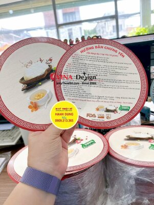 In tờ rơi hướng dẫn sử dụng bỏ kèm hộp yến, tem giấy bế tròn đường kính 19cm - INKTS2231