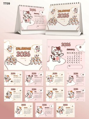 Làm lịch để bàn độc lạ thiết kế riêng chủ đề Mèo Chibi Cat - Mã TT09 - INKTS2190