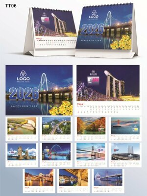 Làm lịch để bàn online thiết kế chủ đề Cây Cầu Bridge nổi tiếng - Mã TT06 - INKTS2187